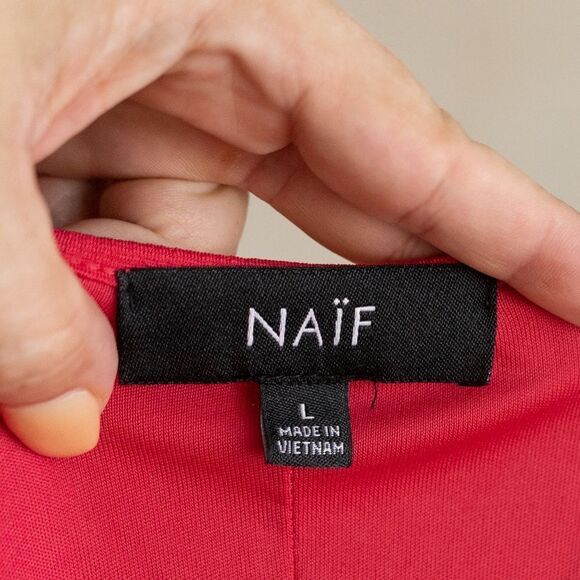 NAIF Pink Women's Crochet 3/4 Sleeve Shift Dress size L‎ - Picture 10 of 11